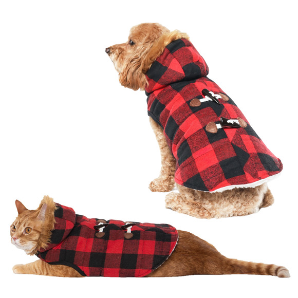 Vibrant Life Other - Vibrant Life Buffalo Plaid Red & Black Fleece-Like Dog Jacket Peacoat Size XS